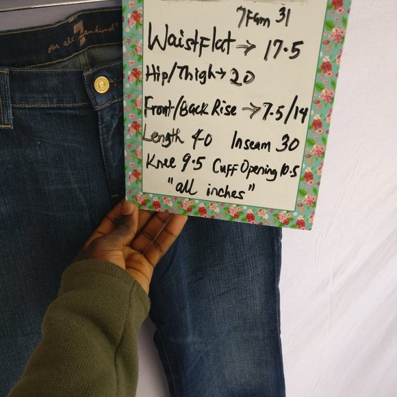 7fam Dojo Bootcut Jeans dark wash embroidered Logo Waist 29 stretchy =16-17.5" - Picture 5 of 5